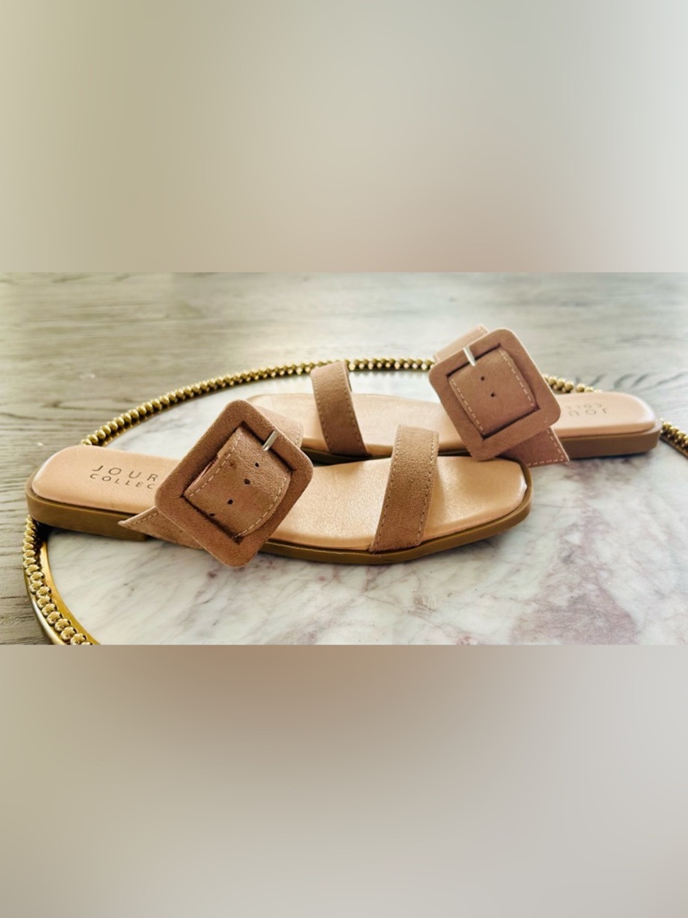 Journee Collection Kerri’s Wide Buckle Sandals | Sz. 5.5M | Color: Taupe (NWB)